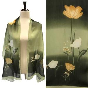 Wholesale  A015 - Green Multi<br>
Floral on Green Silky Dress Scarf - 