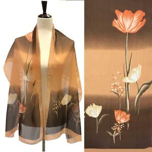 Wholesale  A016 - Copper Multi<br>
Floral on Copper Silky Dress Scarf - 