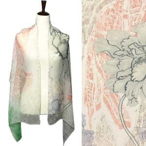 Wholesale  A018 - Ivory Multi<br>
Floral on Ivory Silky Dress Scarf - 
