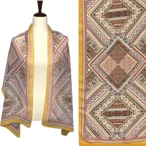 Wholesale  A019 - Multi<br>
Abstract Paisley with Gold Border Silky Dress Scarf - 