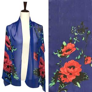 Wholesale  A020 - Royal<br>
Floral Print on Royal Blue Silky Dress Scarf - 