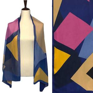 Wholesale  A023 - Multi<br>
Jewel Tones Geometric Print Silky Dress Scarf - 