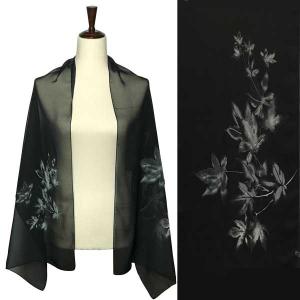 Wholesale  A024 - Black<br>
Black with Grey Flowers Silky Dress Scarf - 