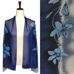 Wholesale  A034 Blue<br>
Blue Floral Silky Dress Scarf - 