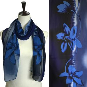 Silky Dress Scarves - 1909 A034 Blue Blue Floral - 