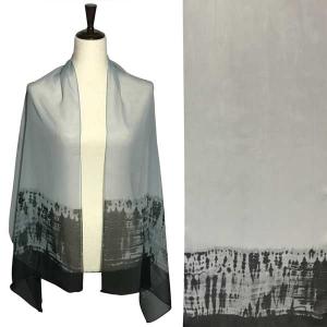 1909 - Silky Dress Scarves A037 Grey<br>
Grey with Abstract Design Silky Dress Scarf - 
