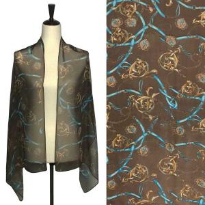 Wholesale  A043 Brown<br>
Belts and Chain Print on Brown Silky Dress Scarf - 