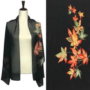 1909 - Silky Dress Scarves A047 - Black<br>
Autumn Leaves on Black Silky Dress Scarf - 