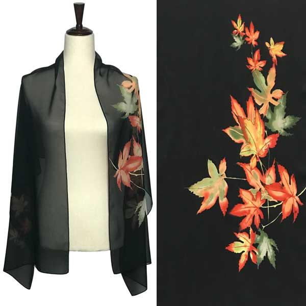 1909 - Silky Dress Scarves A047 - Black<br>
Autumn Leaves on Black Silky Dress Scarf MB - 