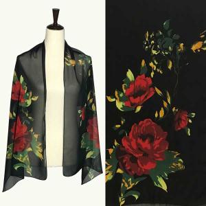 Wholesale  A052 - Black<br>Floral on Black Silky Dress Scarf - 