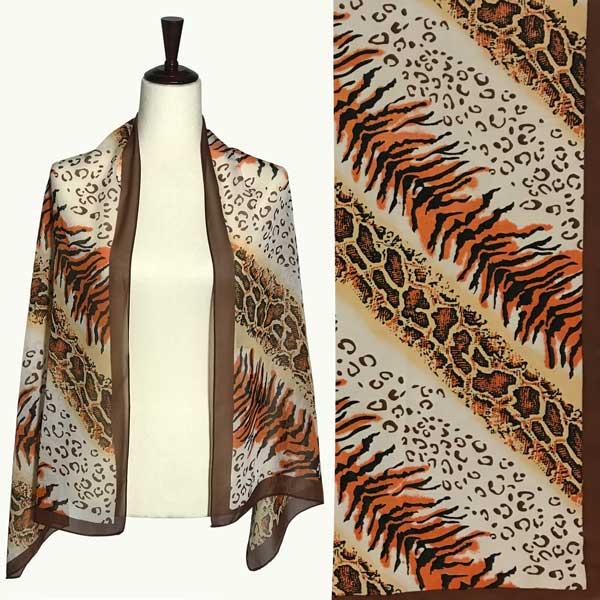 1909 - Silky Dress Scarves A054 - Brown<br>Animal Print Silky Dress Scarf - 