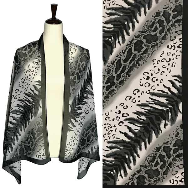 1909 - Silky Dress Scarves A055 - Black Animal Print - 