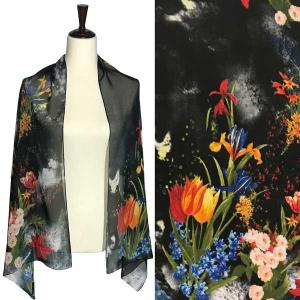 Wholesale  A057 - Black<br>Floral Print Silky Dress Scarf - 
