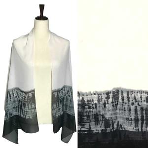 Wholesale  A060 - White<br>White with Black Abstract Design Silky Dress Scarf - 