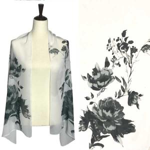 1909 - Silky Dress Scarves A061 - White<br>Floral on White Silky Dress Scarf - 