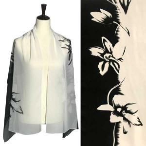 Wholesale  A062 - Black/White<br>Black and White Floral Silky Dress Scarf - 