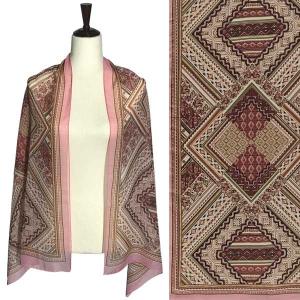 1909 - Silky Dress Scarves A063 - Pink<br>Geometric Paisley Silky Dress Scarf - 