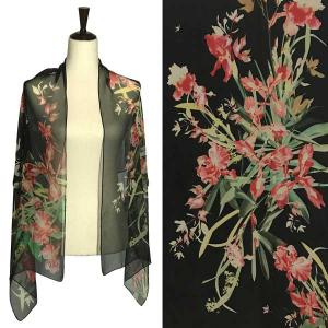 Wholesale  A065 - Black<br>Floral on Black Silky Dress Scarf - 