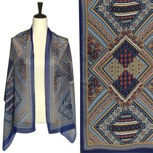 1909 - Silky Dress Scarves A066 - Blue Border<br>Geometric Paisley Silky Dress Scarf - 