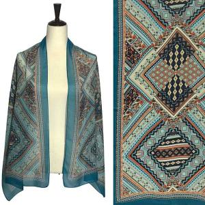 Wholesale  A067 - Teal Border<br>Geometric Paisley Silky Dress Scarf - 
