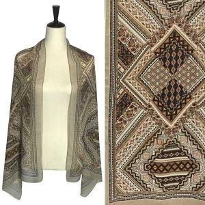 Wholesale  A068 - Tan Border<br>Geometric Paisley Silky Dress Scarf - 