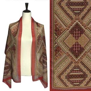 1909 - Silky Dress Scarves A069 - Red Border<br>Geometric Paisley Silky Dress Scarf - 