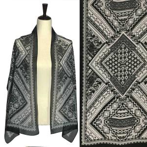 Wholesale  A070 - Black Border<br>Geometric Paisley Silky Dress Scarf - 