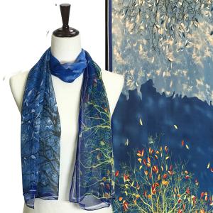 Wholesale Silky Dress Scarves - 1909 LT01 - Leafy Tree Blue - 