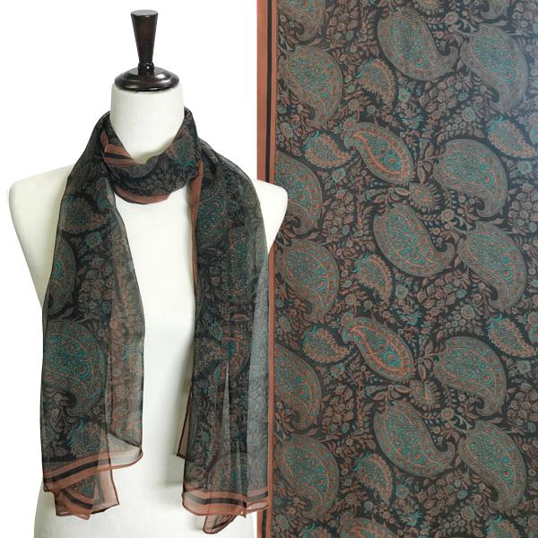 wholesale Silky Dress Scarves - 1909 PAIS01 - Paisley Green/Rust - 