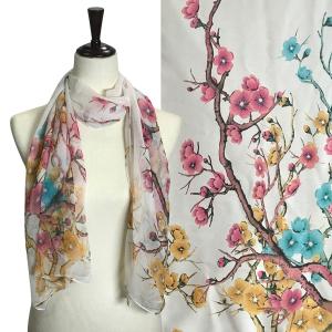 Wholesale 1909 - Silky Dress Scarves APBL02 - Apple Blossoms Off White - 
