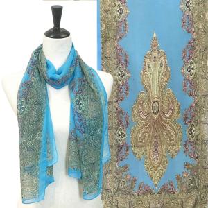 Wholesale Silky Dress Scarves - 1909 PB10 Paisley Border Turquoise - 