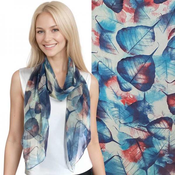 wholesale 1909/T - Silky Dress Scarves  LE08 <br>Leaves Blue - 18