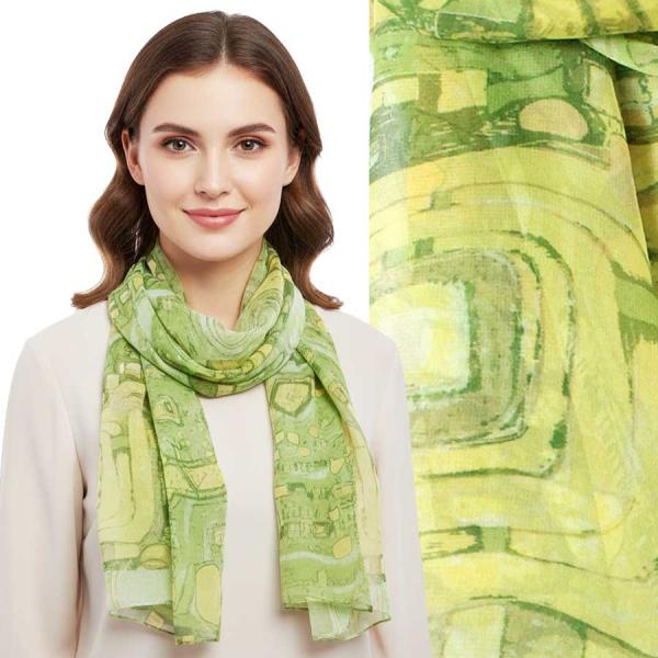 wholesale 1909/T - Silky Dress Scarves  AB01<BR> Abstract - Green  - 18
