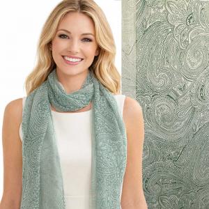 1909/T - Silky Dress Scarves  001/B26<br> Green over Ivory Paisley - 18
