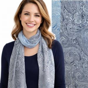 1909/T - Silky Dress Scarves  001/C26<br> Blue over Ivory Paisley - 18