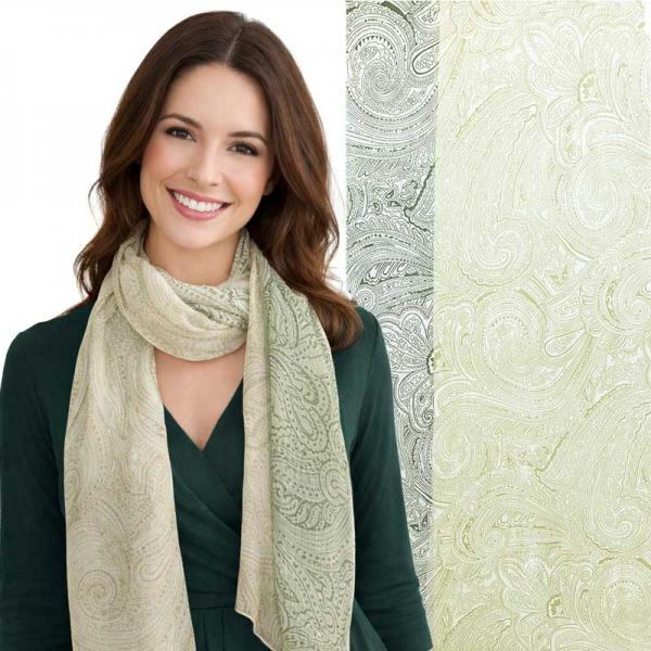 wholesale 1909/T - Silky Dress Scarves  001/D26<br> Two Tone Green/Beige over Ivory Paisley - 18