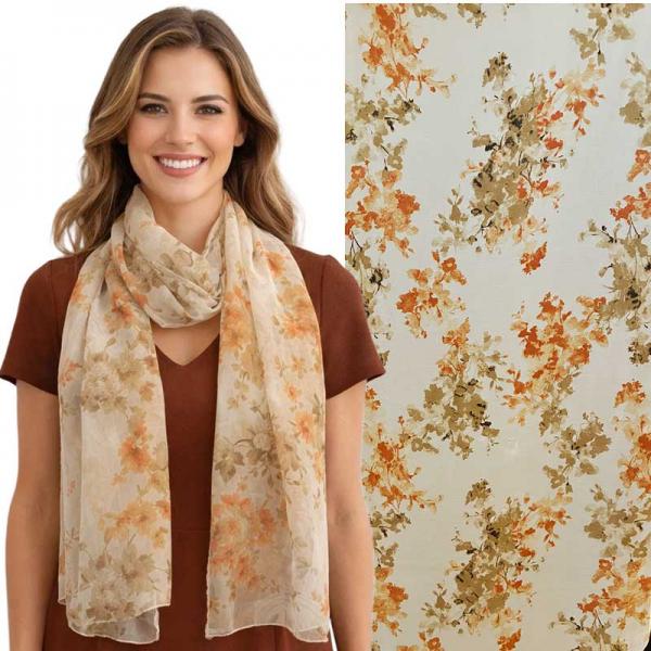 wholesale 1909/T - Silky Dress Scarves  002/A26<br> Beige Mottled Floral Abstract (MB) - 18
