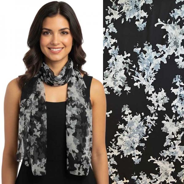 wholesale 1909/T - Silky Dress Scarves  003/A26<br> Black/Grey Abstract Falling Leaves - 18
