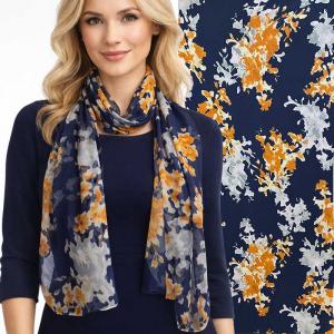 1909/T - Silky Dress Scarves  003/B26<br> Navy Multi Abstract Falling Leaves - 18