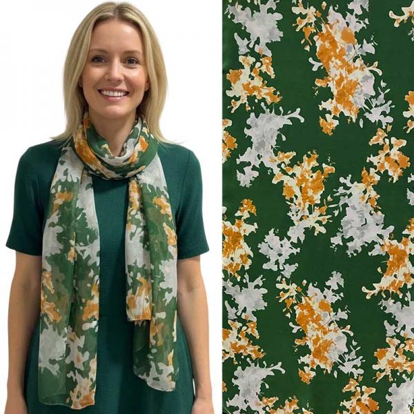 wholesale 1909/T - Silky Dress Scarves  003/C26<br> Green Multi Abstract Falling Leaves - 18