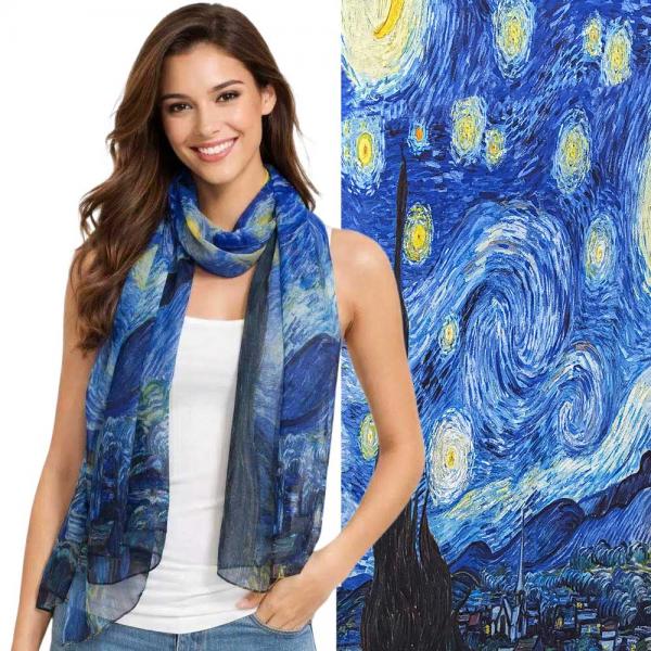 wholesale 1909/T - Silky Dress Scarves  ART/01<br>
Starry Night - 19' x 60