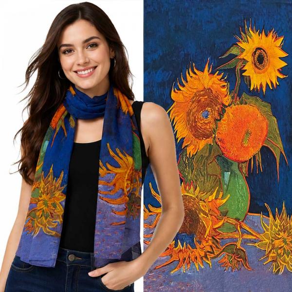 wholesale 1909/T - Silky Dress Scarves  ART/06<br>
Sunflowers - 19' x 60
