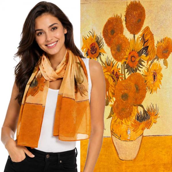 wholesale 1909/T - Silky Dress Scarves  ART/07<br>
Sunflowers - 19' x 60