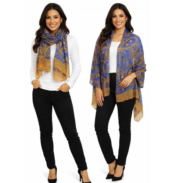 wholesale Butter Soft Shawls - 4360/4345 4345- Blue<br>
Abstract Paisley Shawl - 