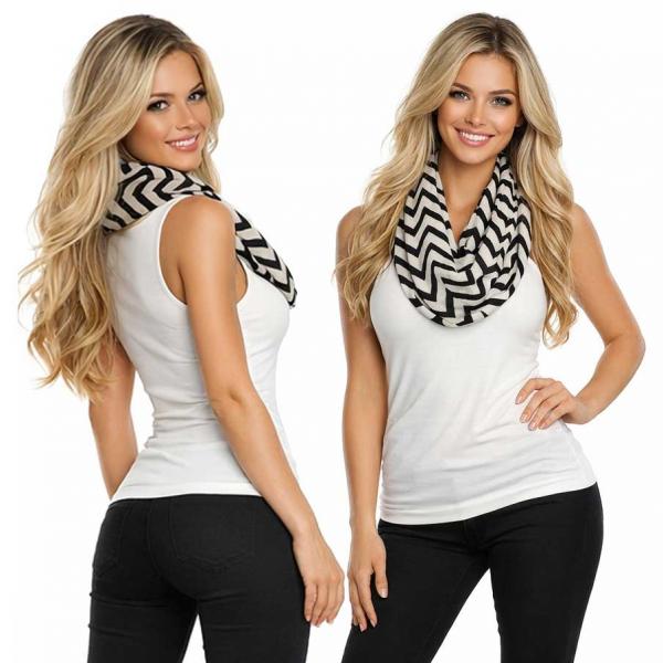 wholesale 4377 - Zig Zag Infinity Scarves  Black - 