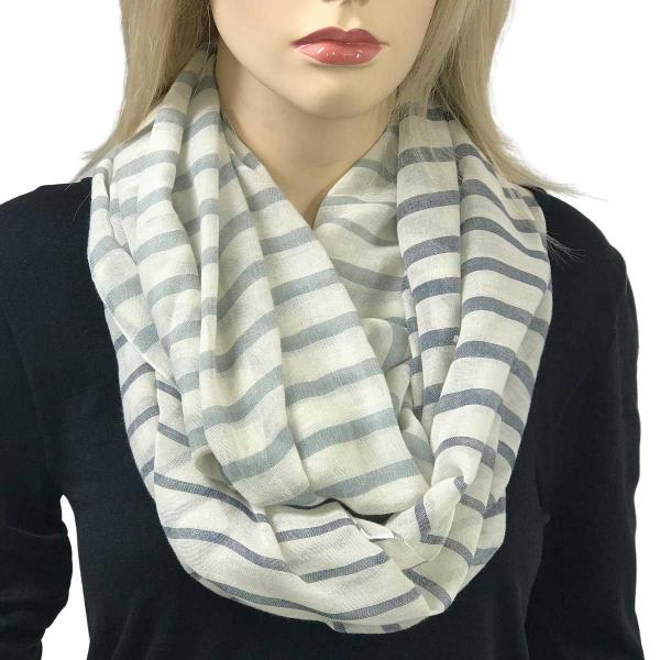 wholesale 0830 - Multi Color Stripe Infinity Scarves #01 Grey/Navy Stripes on Cream - 