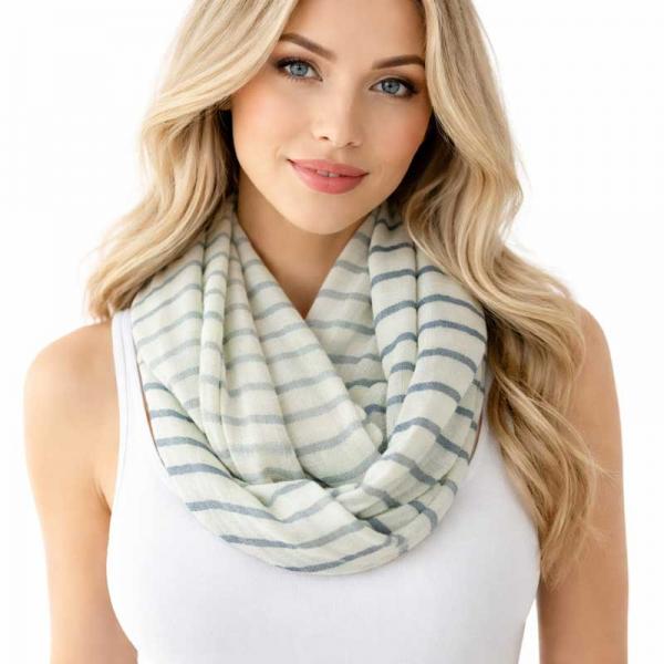 wholesale 0830 - Multi Color Stripe Infinity Scarves #01 Grey/Navy Stripes on Cream - 