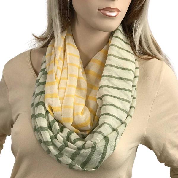 wholesale 0830 - Multi Color Stripe Infinity Scarves #03 Yellow/Green Stripes on Cream - 