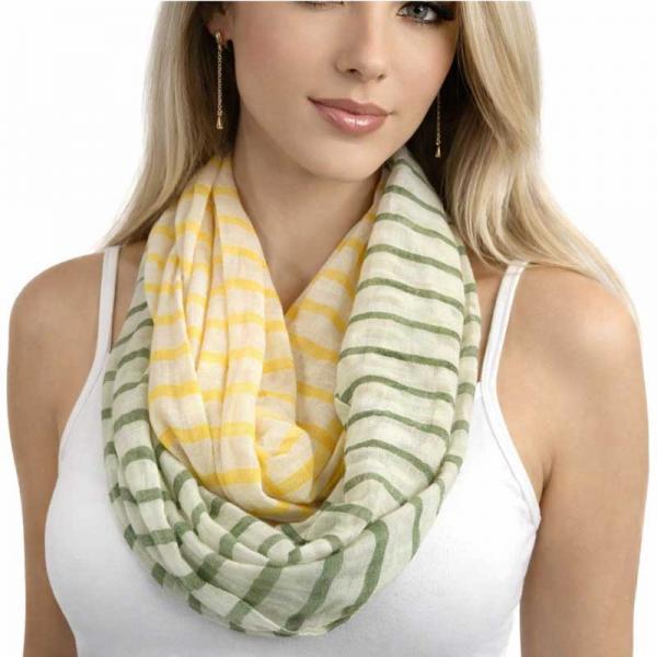 wholesale 0830 - Multi Color Stripe Infinity Scarves #03 Yellow/Green Stripes on Cream - 