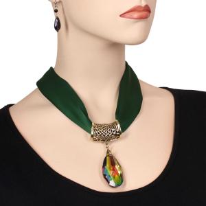 Wholesale Saint Patrick's Day Satin Fabric Necklace 1818<br>#038 Hunter Green (Bronze Magnet) w/ Pendant #572 - One Size Fits All